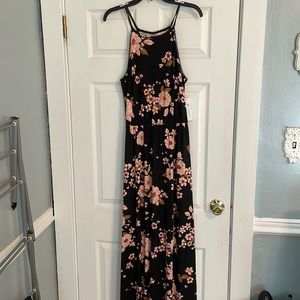 Floral black maxi dress, L